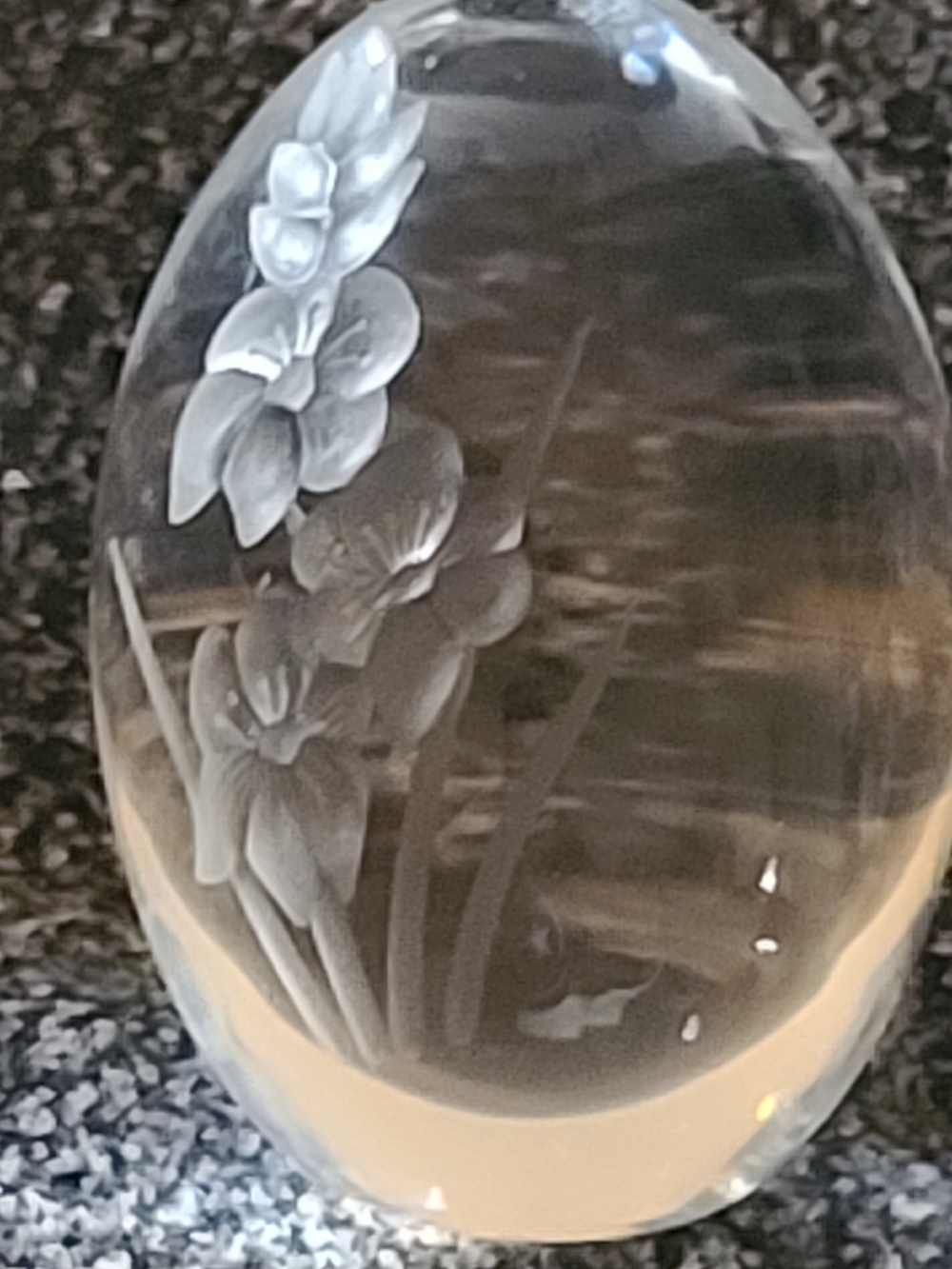 Vintage Etched Glass Floral Paperweight - Clear